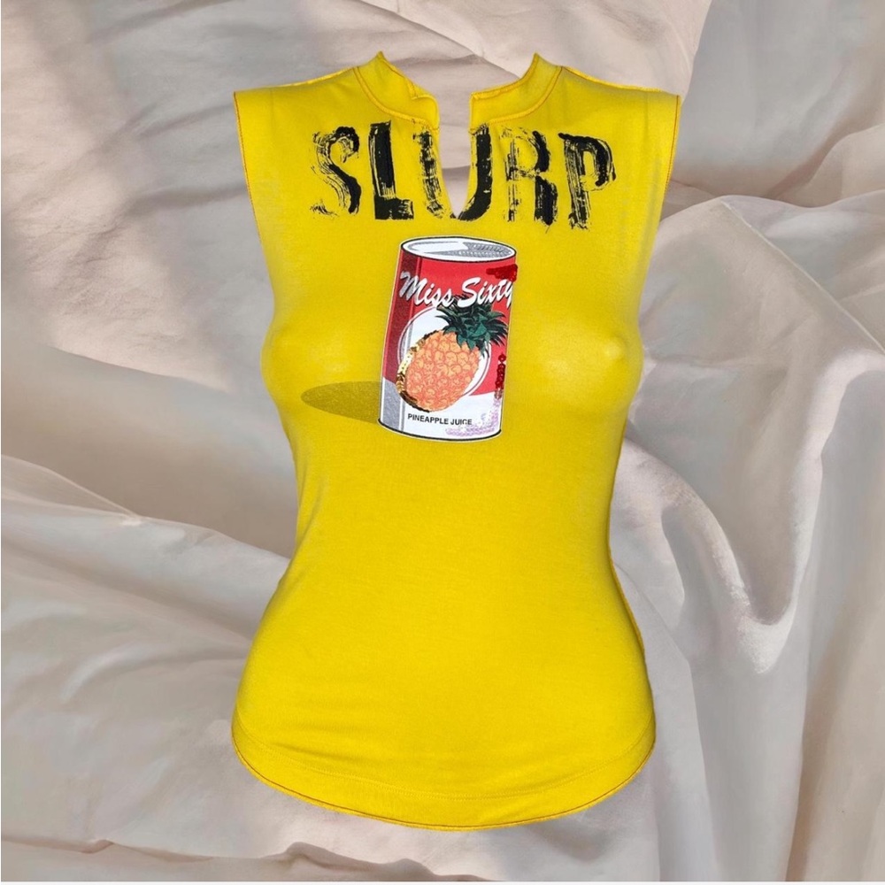 Miss Sixty Vintage Muscle Tank Top Slit Yellow Y2K Rare Vintage Tank Top Slurp